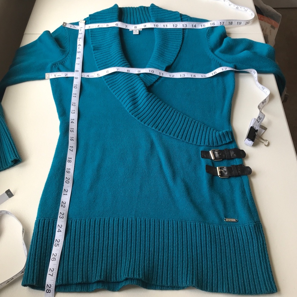 Guess Turquoise Long Sleeve Sweater Size M - Picture 12 of 13